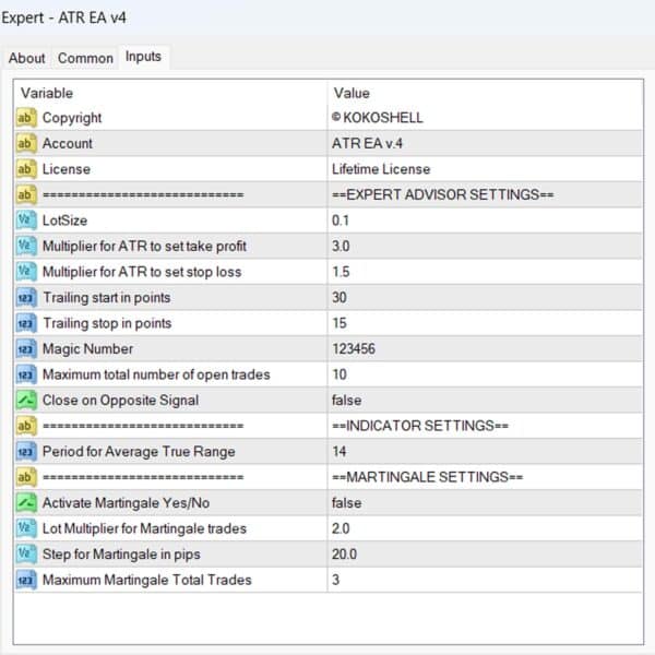 ATR EA V4 Input Parameters