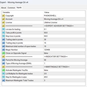 Moving Average EA v4 MT4 Input Parameters