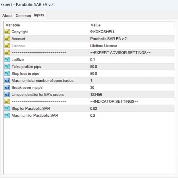 Parablic SAR EA v2 Input Parameters