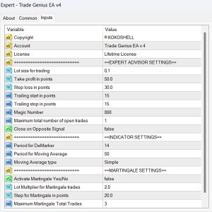 Trade Genius EA v4 Input Parameters