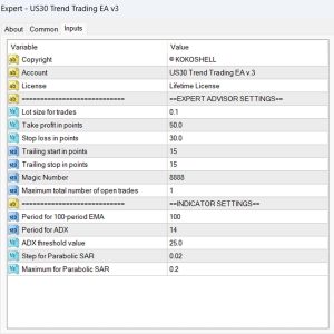 US30 Trend Trading MT4 EA v3