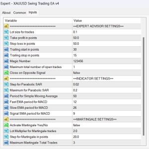XAUUSD Swing Trading EA v4 Input Parameters