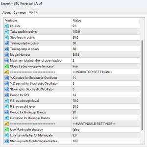 BTC Reversal EA v4 Input Parameters