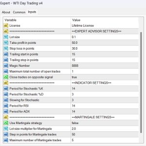 WTI Day Trading EA v4 Input Parameters