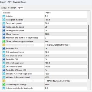 WTI Reversal EA v4 Input Parameters